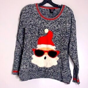 Hooked up light up Santa Claus knit crewneck Pullover Sweater Medium